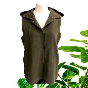 MASSIMO DUTTI OLIVE GREEN LIGHT WOOL HOODED VEST SNAPS CLOSURE SIZE SMALL